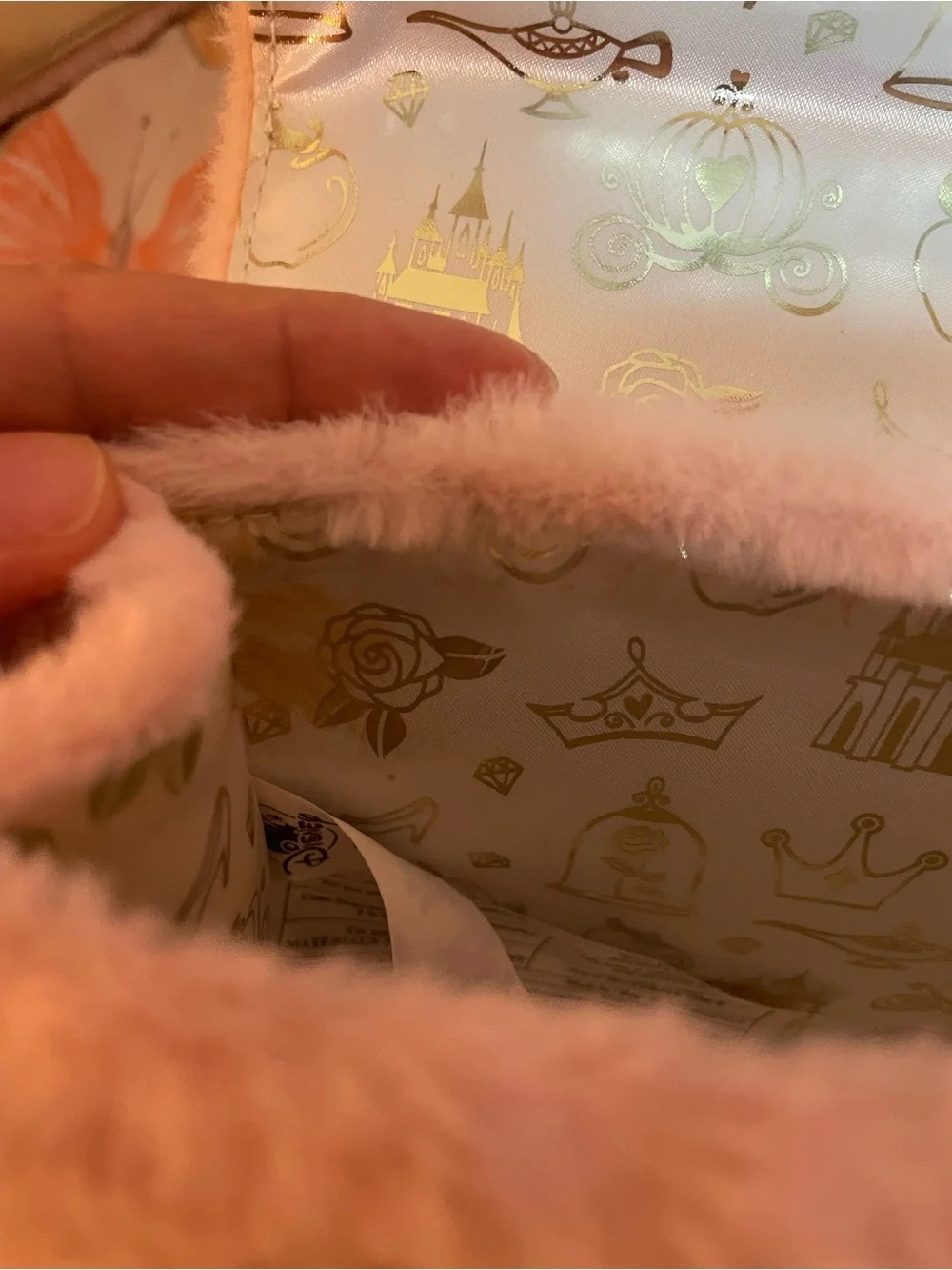Disney Pink Faux Fur Top-Handle Bag with Gold Sequin Bow